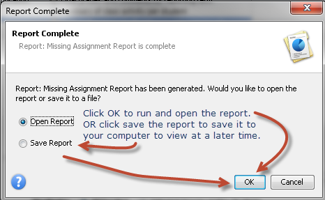 Report Complete Dialogue Box